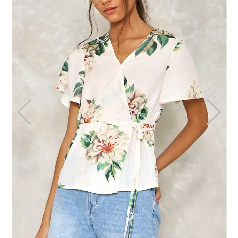 NWT All Together Now White Wrap Blouse, Size M.